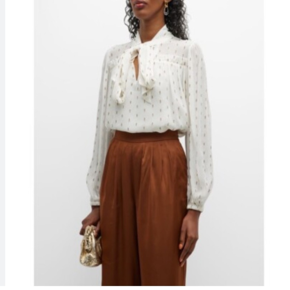 Toccin New York Alice Tie-Neck  Georgette Top Vanilla Blouse Top  NWOT